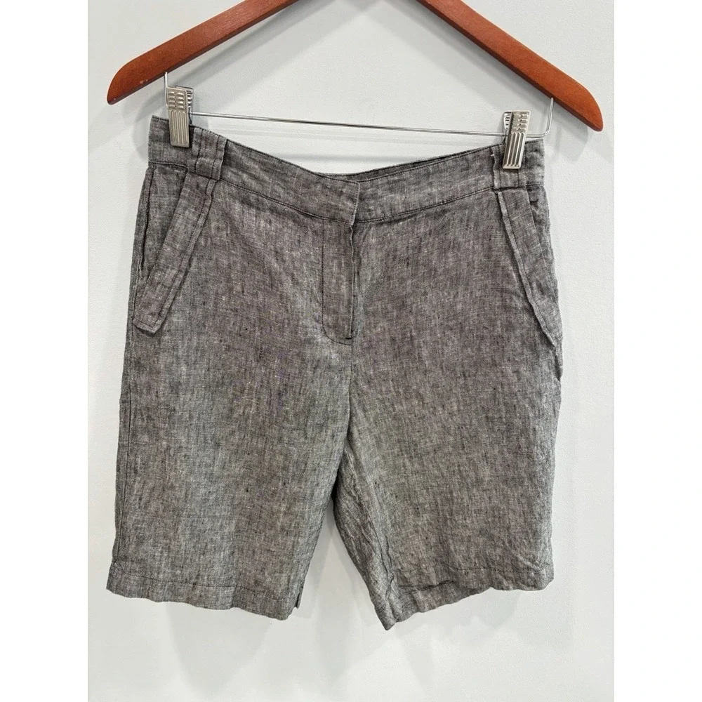 Saks Fifth Avenue 100% Linen Shorts Size 4 Gray Tailored Flat Front Summer Beach